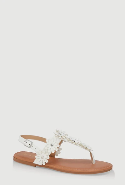 Girls Floral T-Bar Ankle Strap Sandals