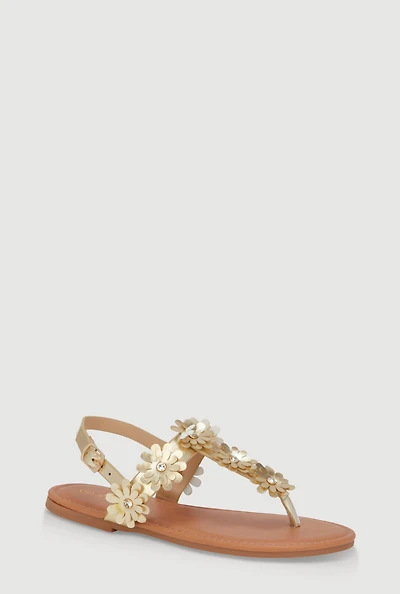 Girls Floral T-Bar Ankle Strap Sandals