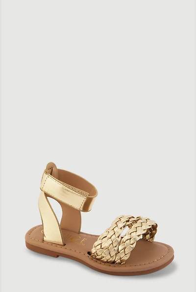 Toddler Girls Braided Band Velcro Ankle Strap Sandals