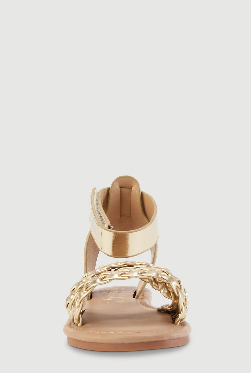 Toddler Girls Braided Band Velcro Ankle Strap Sandals