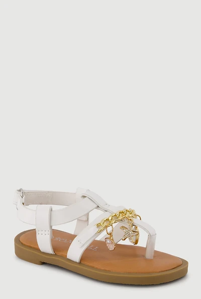 Toddler Girls Charm Chain Detail Velcro Strap Thong Sandals
