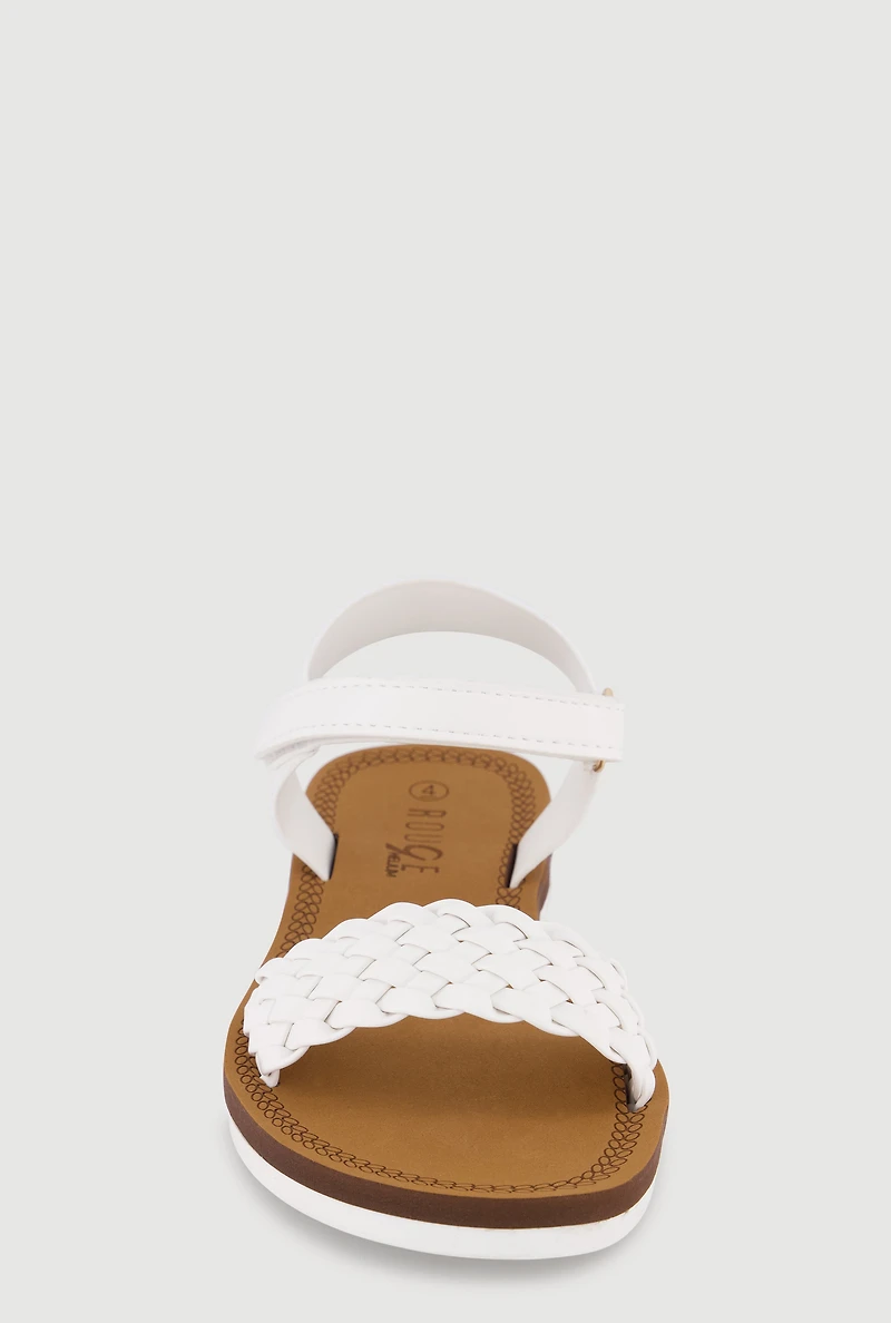 Girls Braided Band Velcro Strap Sandals