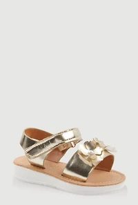 Womens Toddler Girls Faux Pearl 3D Flower Band Sandals, Gold, Size 8