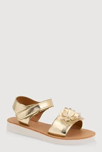 Girls Faux Pearl 3D Floral Band Sandals