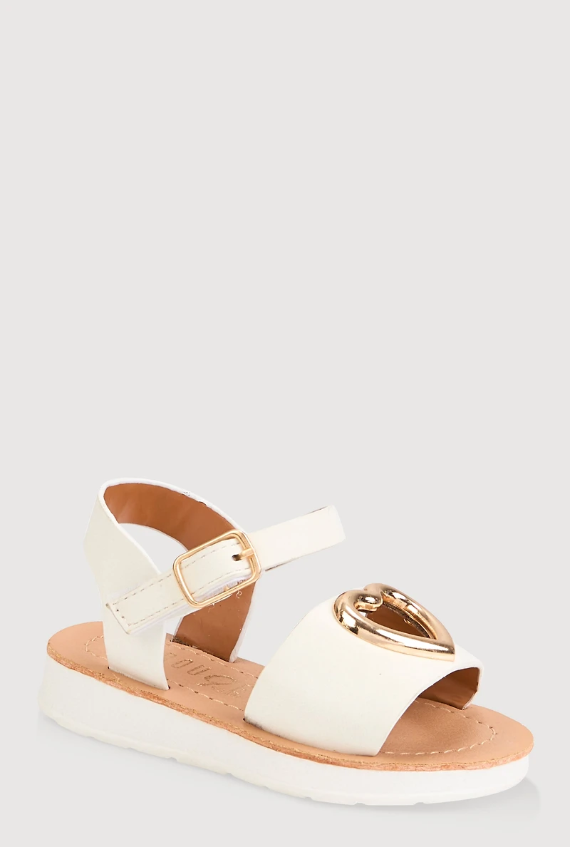 Womens Toddler Girls Metallic Heart Cut Out Sandals, White, Size 7