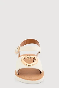 Womens Toddler Girls Metallic Heart Cut Out Sandals, White, Size 6