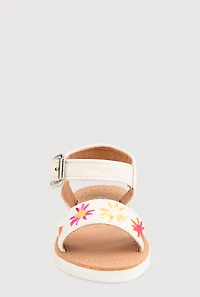 Womens Toddler Girls Floral Decorative Stitch Sandals, White,