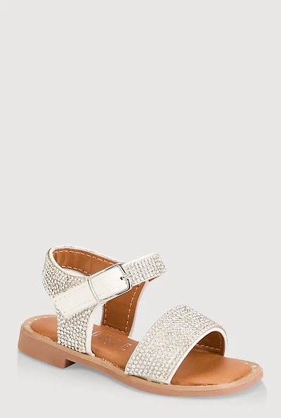 Womens Toddler Girls Rhinestone Studded Sandals, White, Size 6