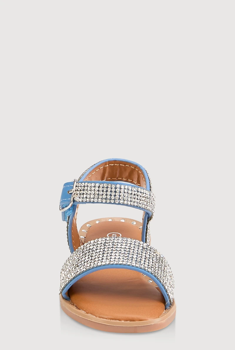 Womens Toddler Girls Rhinestone Studded Sandals, Blue,