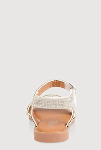 Girls Rhinestone Studded Sandals, White, Size YOUTH 12