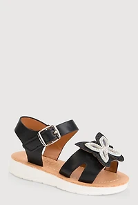 Womens Toddler Girls Rhinestone Butterfly Sandals, Black, Size 5