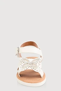 Womens Toddler Girls Rhinestone Butterfly Sandals, White, Size 8