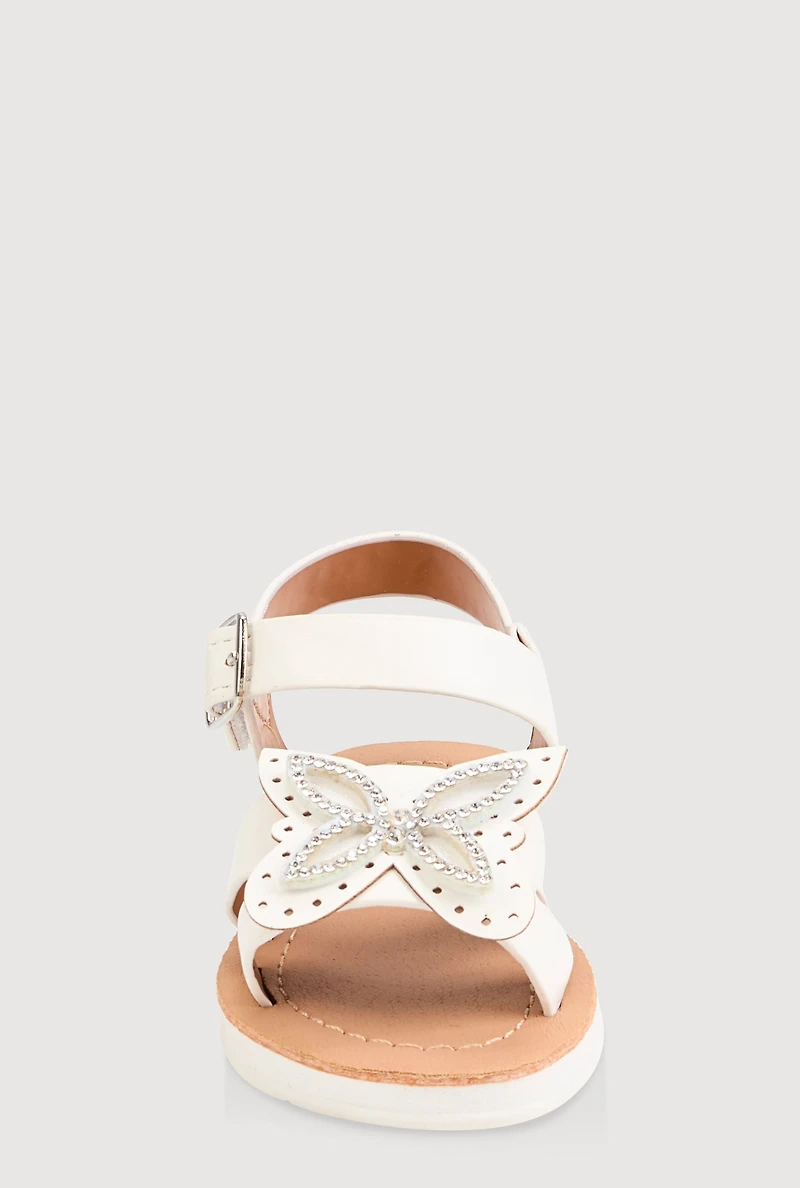Womens Toddler Girls Rhinestone Butterfly Sandals, White,