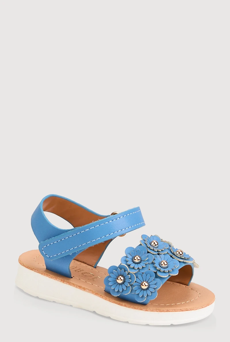 Toddler Girls 3D Flower Band Velcro Strap Sandals