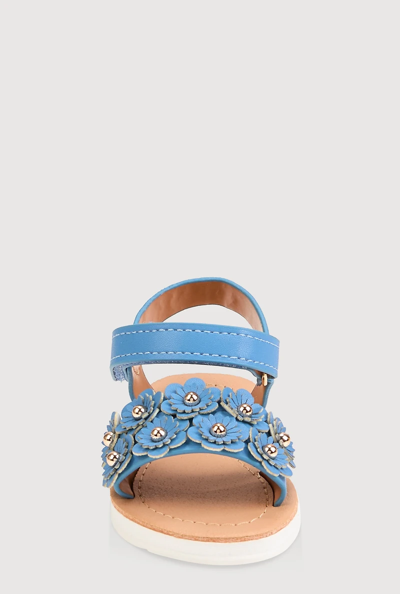 Womens Toddler Girls 3D Flower Band Velcro Strap Sandals, 5