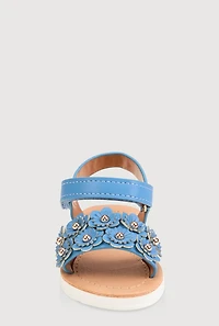 Womens Toddler Girls 3D Flower Band Velcro Strap Sandals, Blue, Size 8