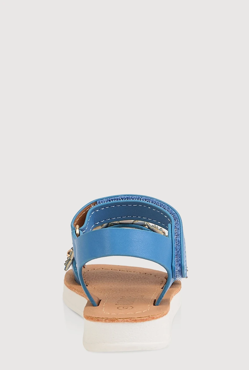 Womens Toddler Girls 3D Flower Band Velcro Strap Sandals, Blue, Size 8