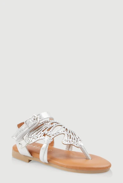 Toddler Girls Rhinestone Butterfly Wing Thong Sandals