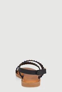 Girls Studded Gemstone Velcro Strap Sandals, Black, YOUTH