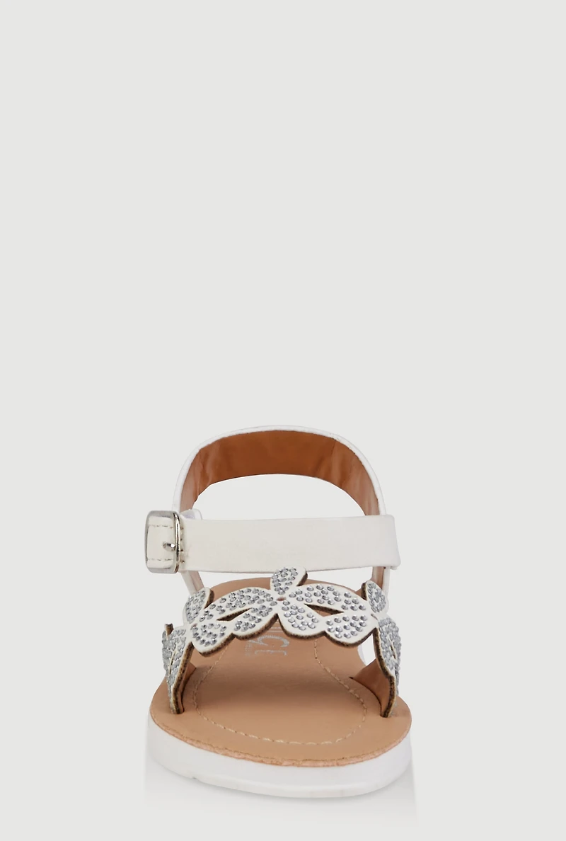 Womens Toddler Girls Rhinestone Floral Band Sandals, White, Size 7