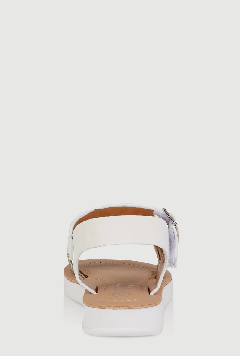 Womens Toddler Girls Rhinestone Floral Band Sandals, White, Size 7