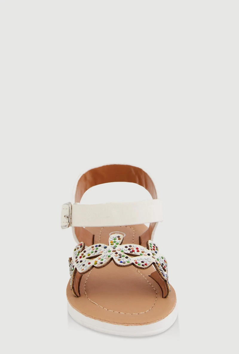 Womens Toddler Girls Rhinestone Floral Band Sandals,