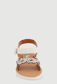 Womens Toddler Girls Rhinestone Floral Band Sandals,