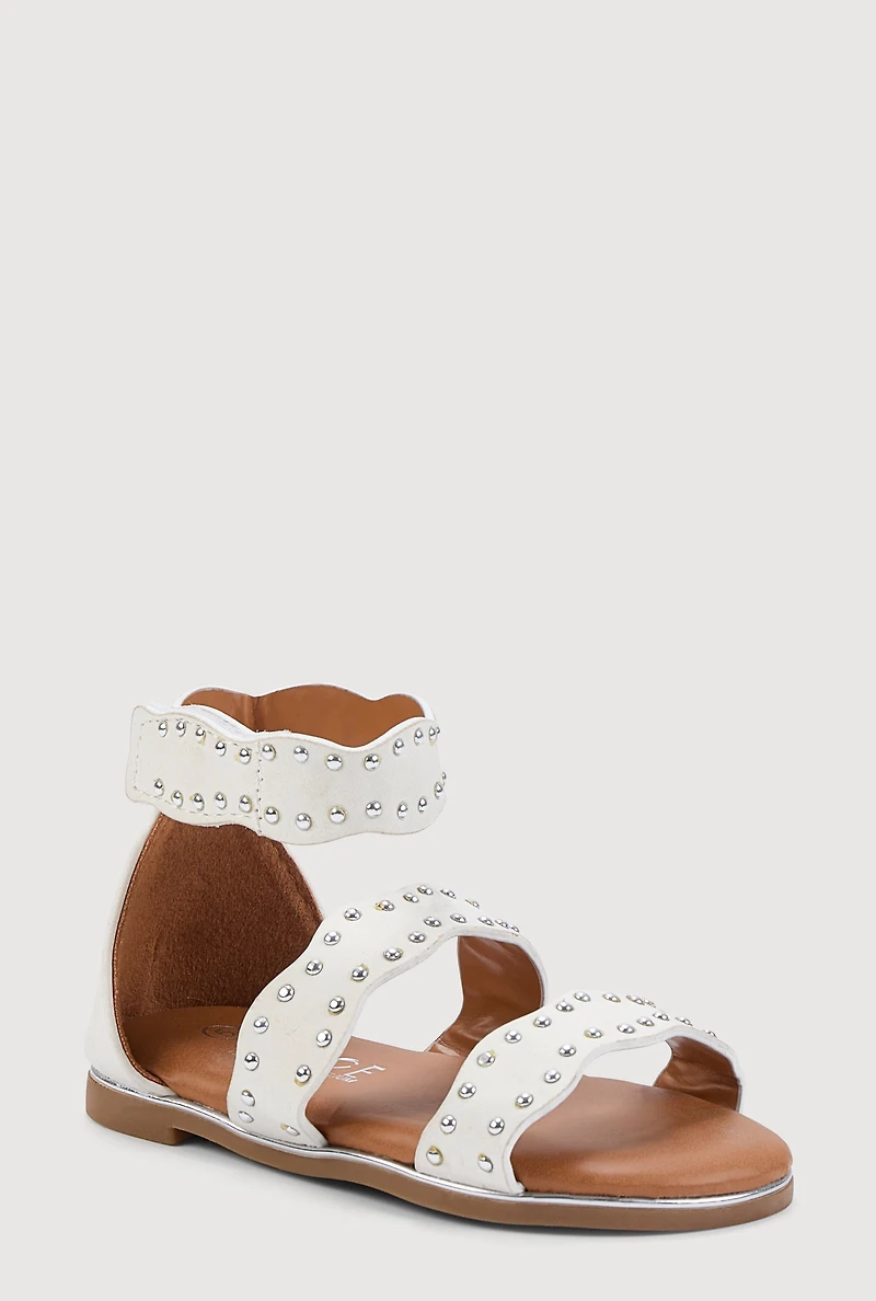 Womens Toddler Girls Studded Ankle Strap Sandals, White, Size 7