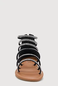 Girls Rhinestone Studded Gladiator Sandals, Black, Size YOUTH 1