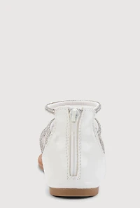 Girls Rhinestone Studded Gladiator Sandals, White, YOUTH