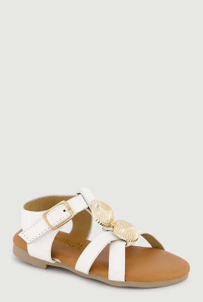 Toddler Girls Metallic Seashell Charm Gladiator Sandals