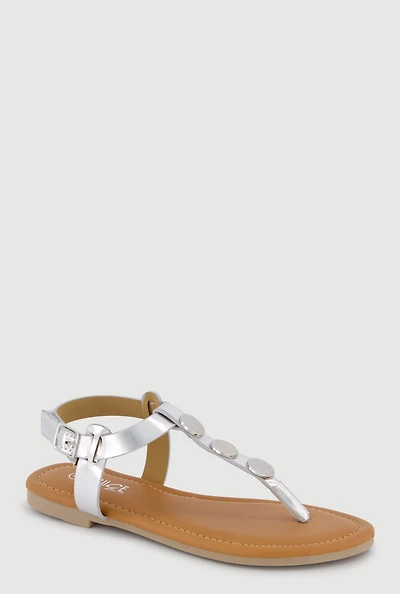 Girls Metallic Detail Velcro Ankle Strap T-Bar Sandals