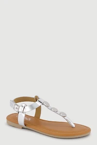 Girls Metallic Detail Velcro Ankle Strap T-Bar Sandals