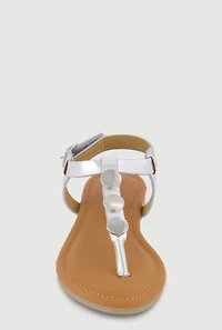 Girls Metallic Detail Velcro Ankle Strap T-Bar Sandals