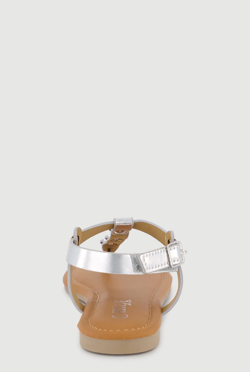 Girls Metallic Detail Velcro Ankle Strap T-Bar Sandals