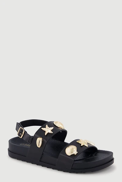 Girls Metallic Charm Double Band Sandals