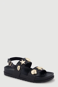 Girls Metallic Charm Double Band Sandals