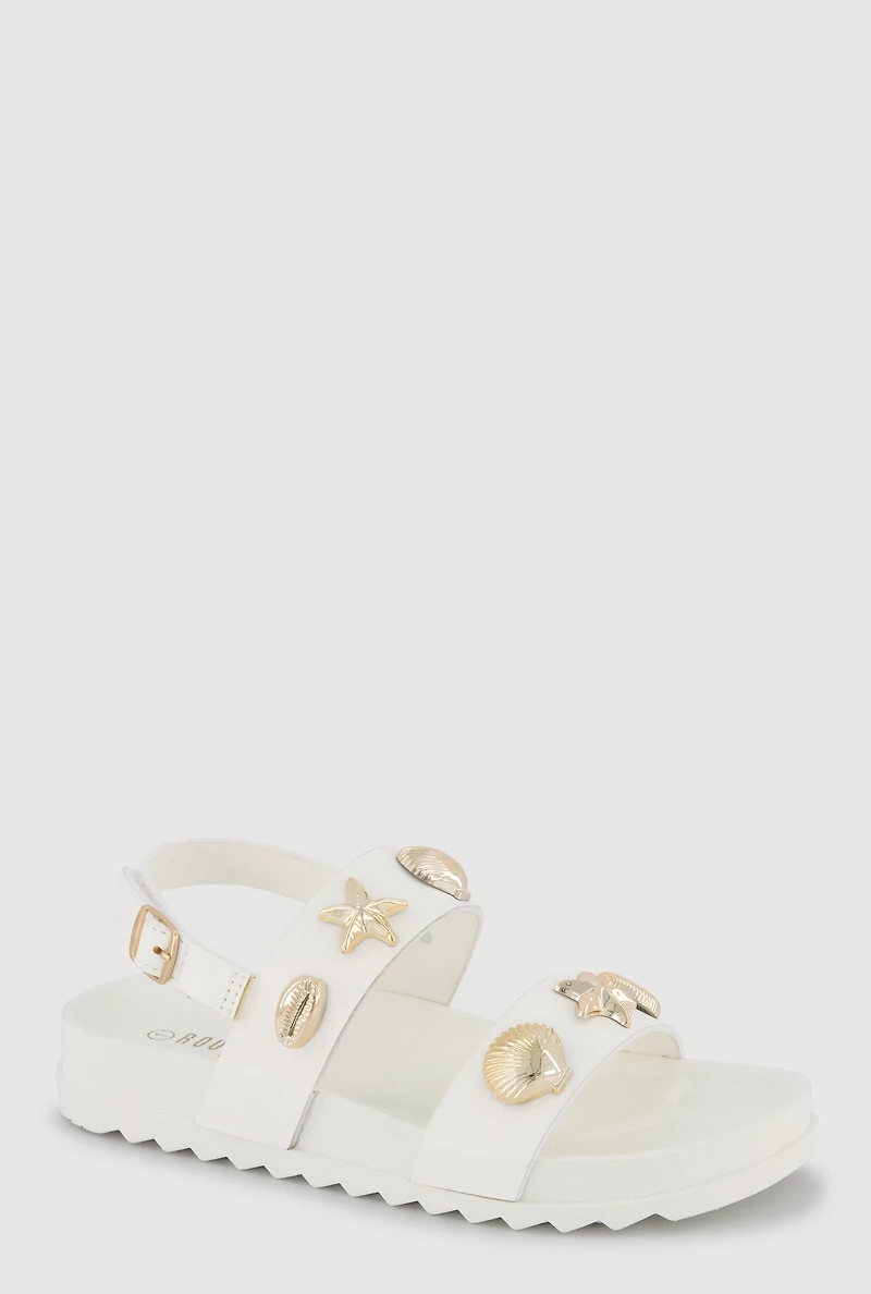 Girls Metallic Charm Double Band Sandals