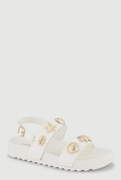 Girls Metallic Charm Double Band Sandals