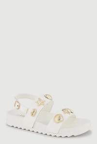 Girls Metallic Charm Double Band Sandals