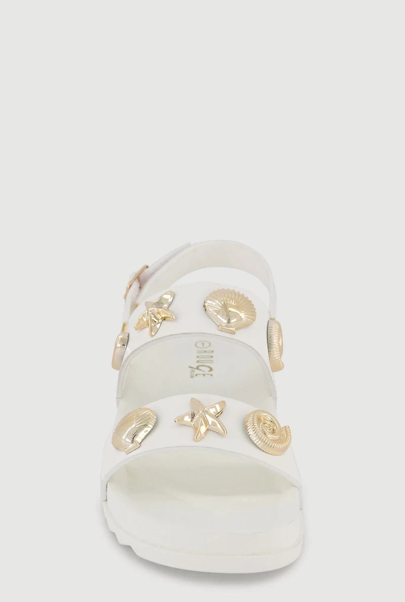 Girls Metallic Charm Double Band Sandals
