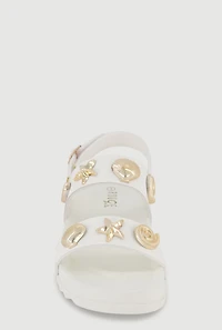 Girls Metallic Charm Double Band Sandals