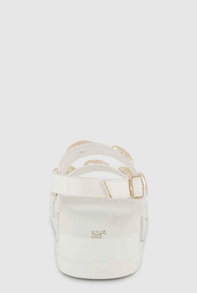 Girls Metallic Charm Double Band Sandals