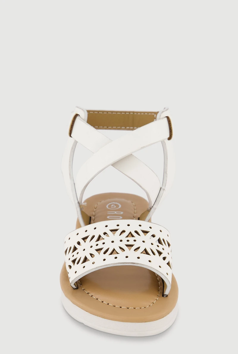 Toddler Girls Cutout Band Criss Cross Ankle Strap Sandals