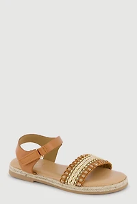 Girls Woven Band Velcro Ankle Strap Espadrille Sandals