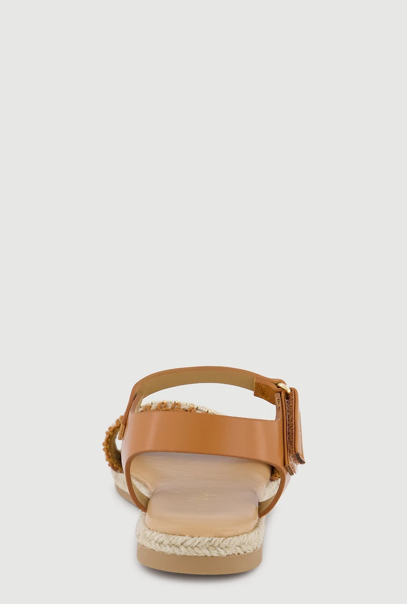 Girls Woven Band Velcro Ankle Strap Espadrille Sandals