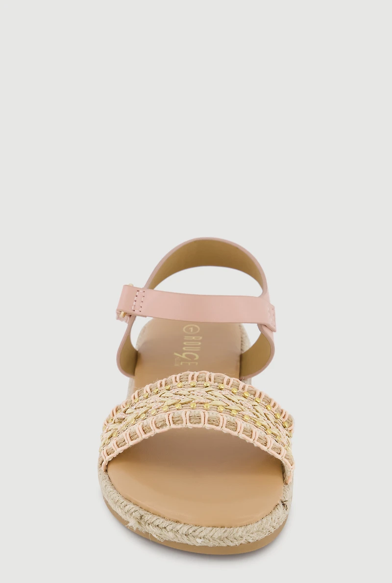 Girls Woven Band Velcro Ankle Strap Espadrille Sandals