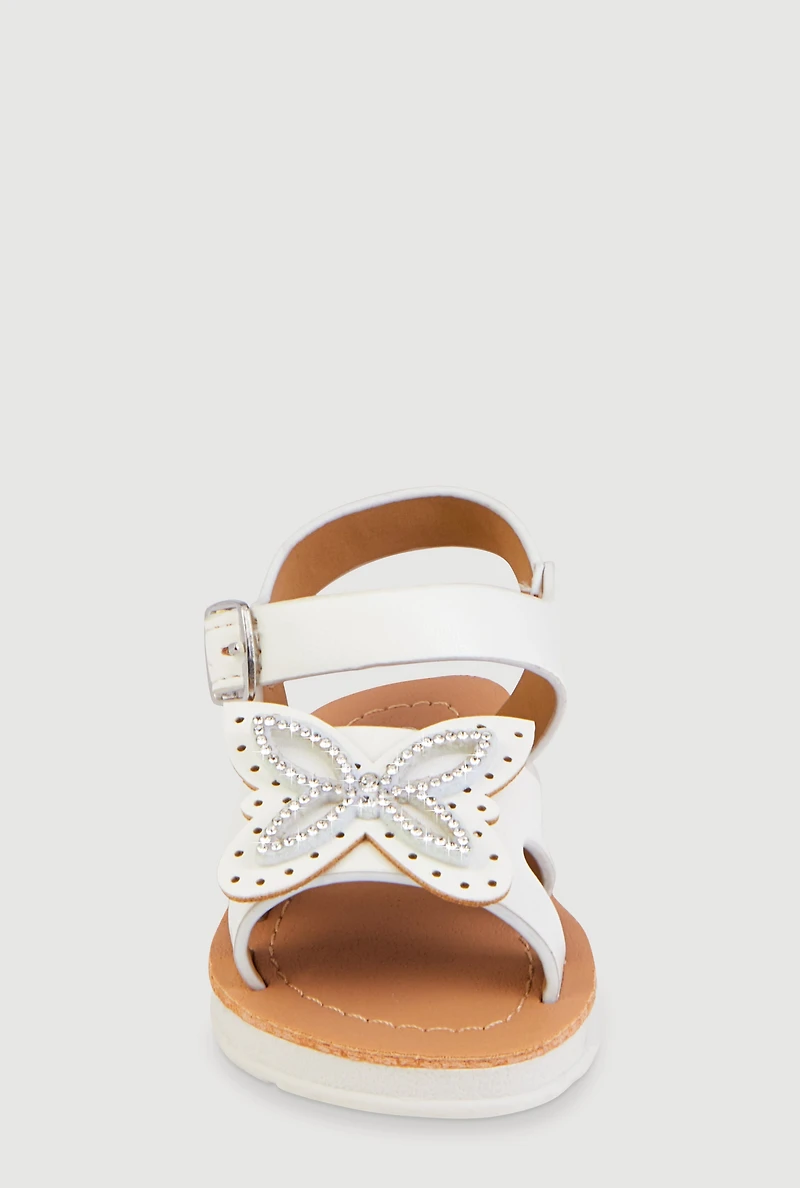 Toddler Girls Rhinestone Butterfly Detail Ankle Strap Sandals