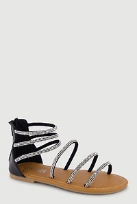 Girls Zip Back Rhinestone Strappy Sandals