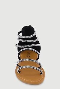 Girls Zip Back Rhinestone Strappy Sandals